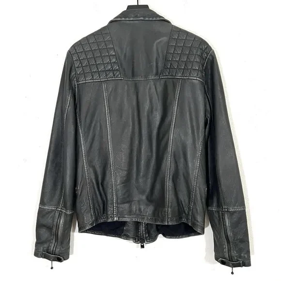 ALLSAINTS Spitalfields Distressed Leather Moto Jacket Size Medium Gray